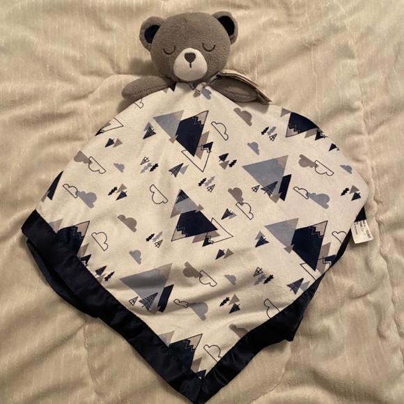 New Just Born Teddy Bear White Blue Mountains Plush Baby Security Blanket Lovey - Picture 1 of 3